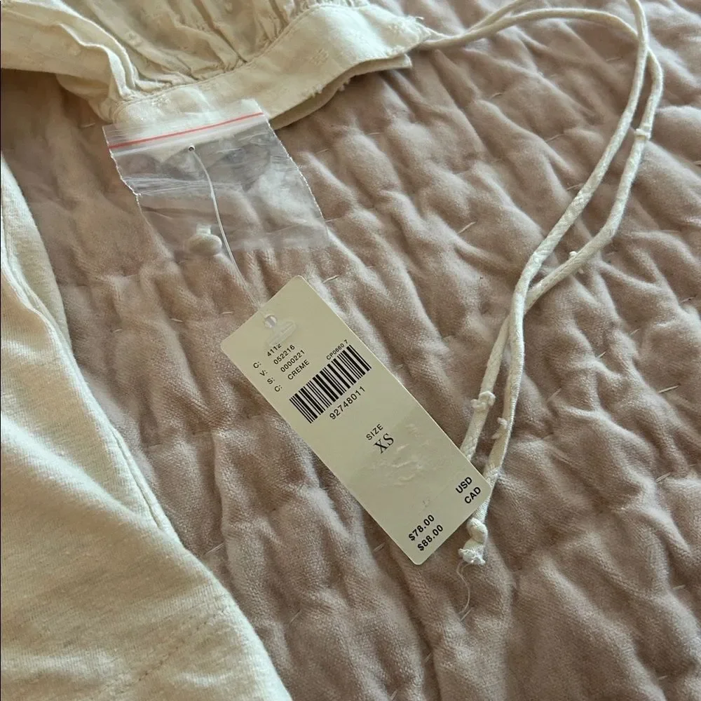 By Anthropologie Embroidered Puff-Sleeve Top XS new with tags